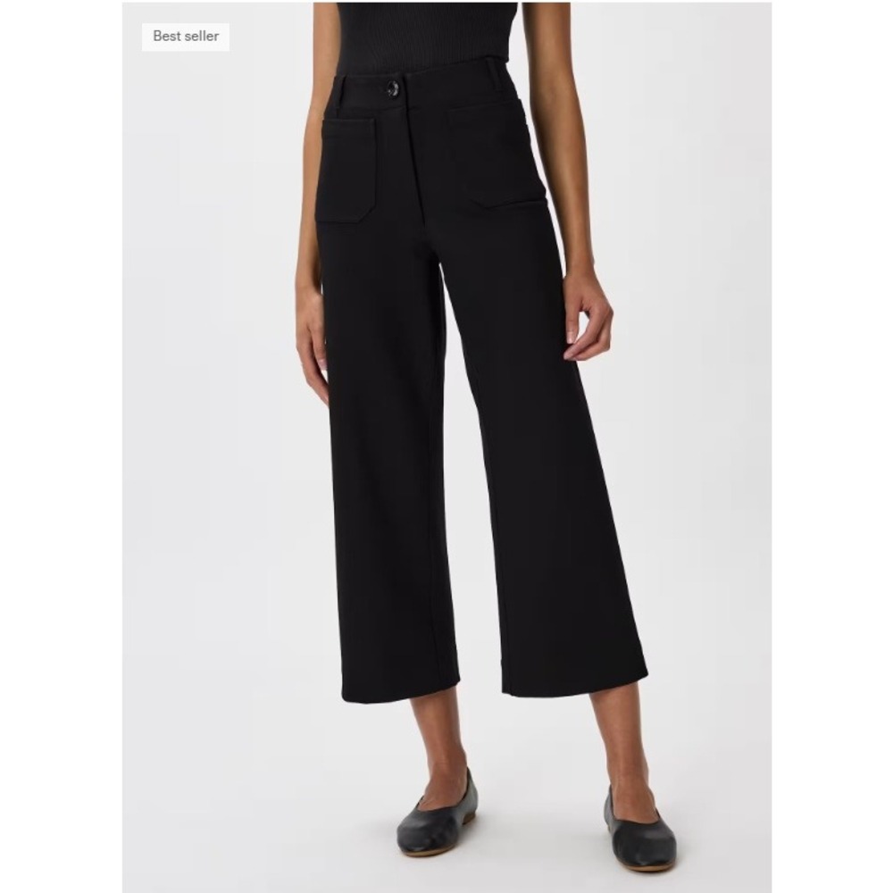 Quince Ultra Stretch Ponte Cropped Wide Leg Pant Black Size 16